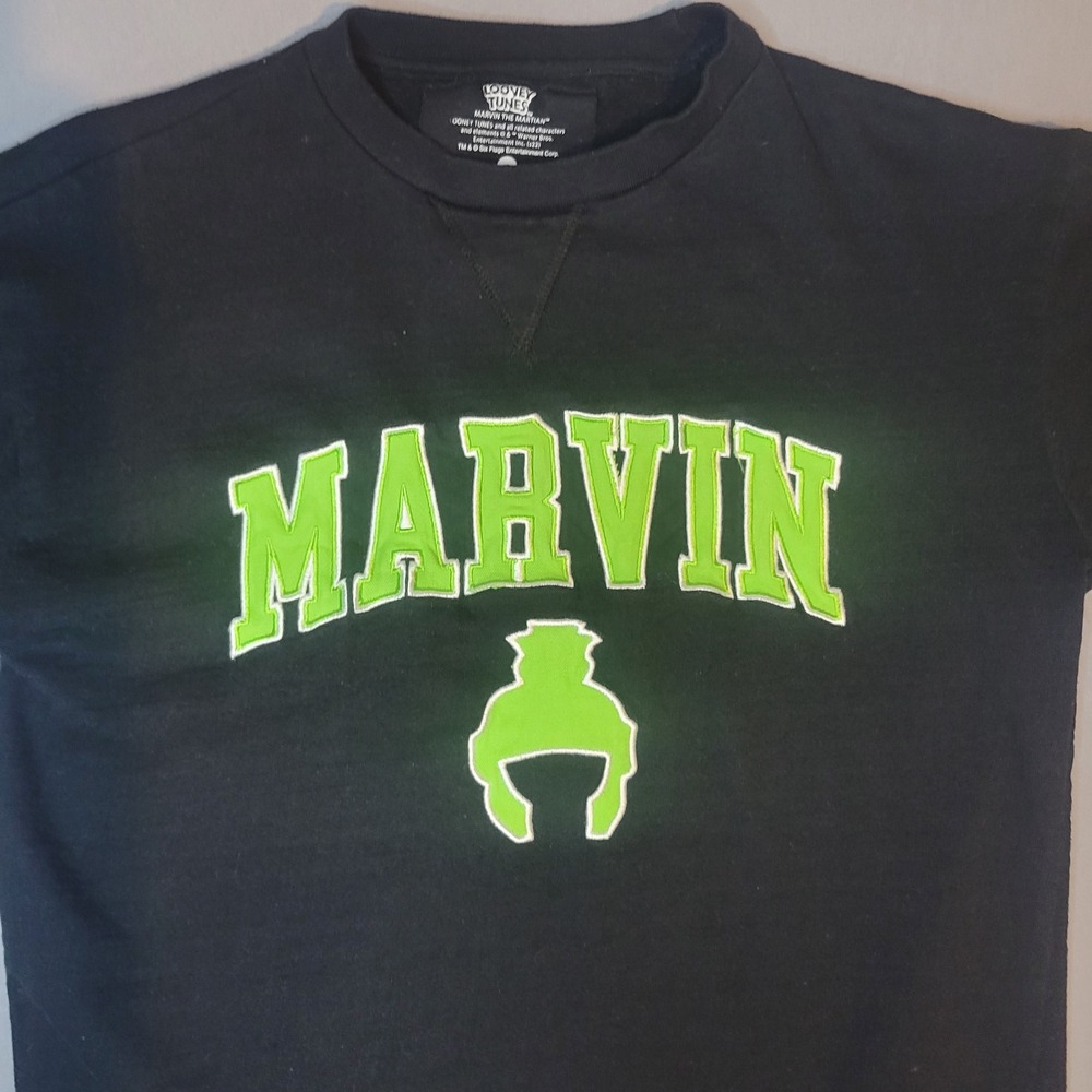 Vintage Looney Tunes Marvin the Martian‎ Sweatshirt Black Green Spellout Small